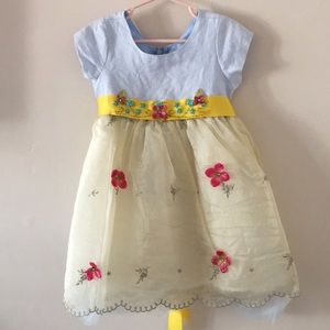 Girls blue yellow dress with sash size 24M or 2T
